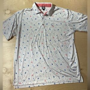 FJ Men's Polo Shirt with Blue and Pink Pattern 2XL (JS)